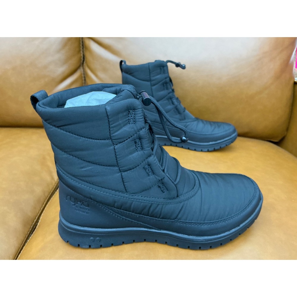 Ryka Solace Winter Boot Womens 8 Black Excellent Water Repellent Quilted Bungee